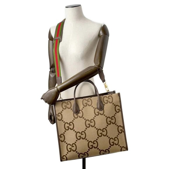 Gucci Jumbo GG Canvas Leather Tote Bag Shoulder - Picture 5 of 11